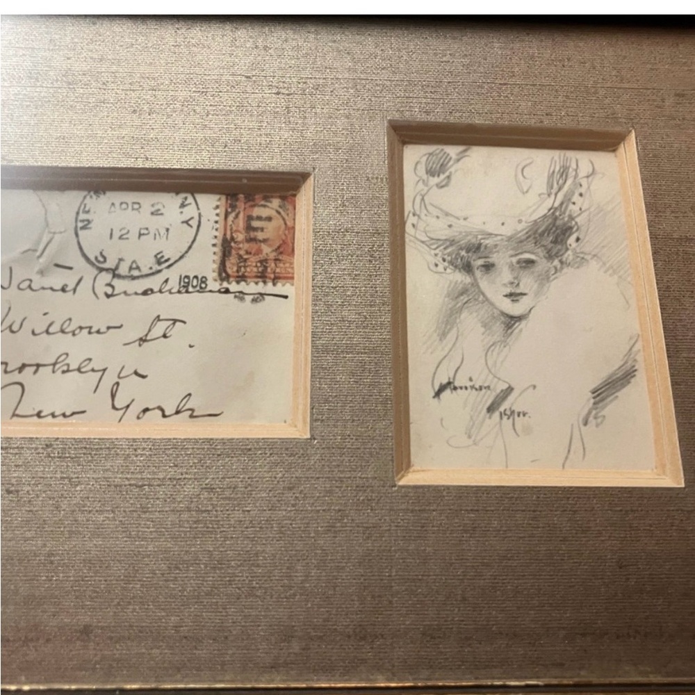 Framed Vintage Pencil Sketch from Harrison Fisher - 1908 - Picture 2 of 10